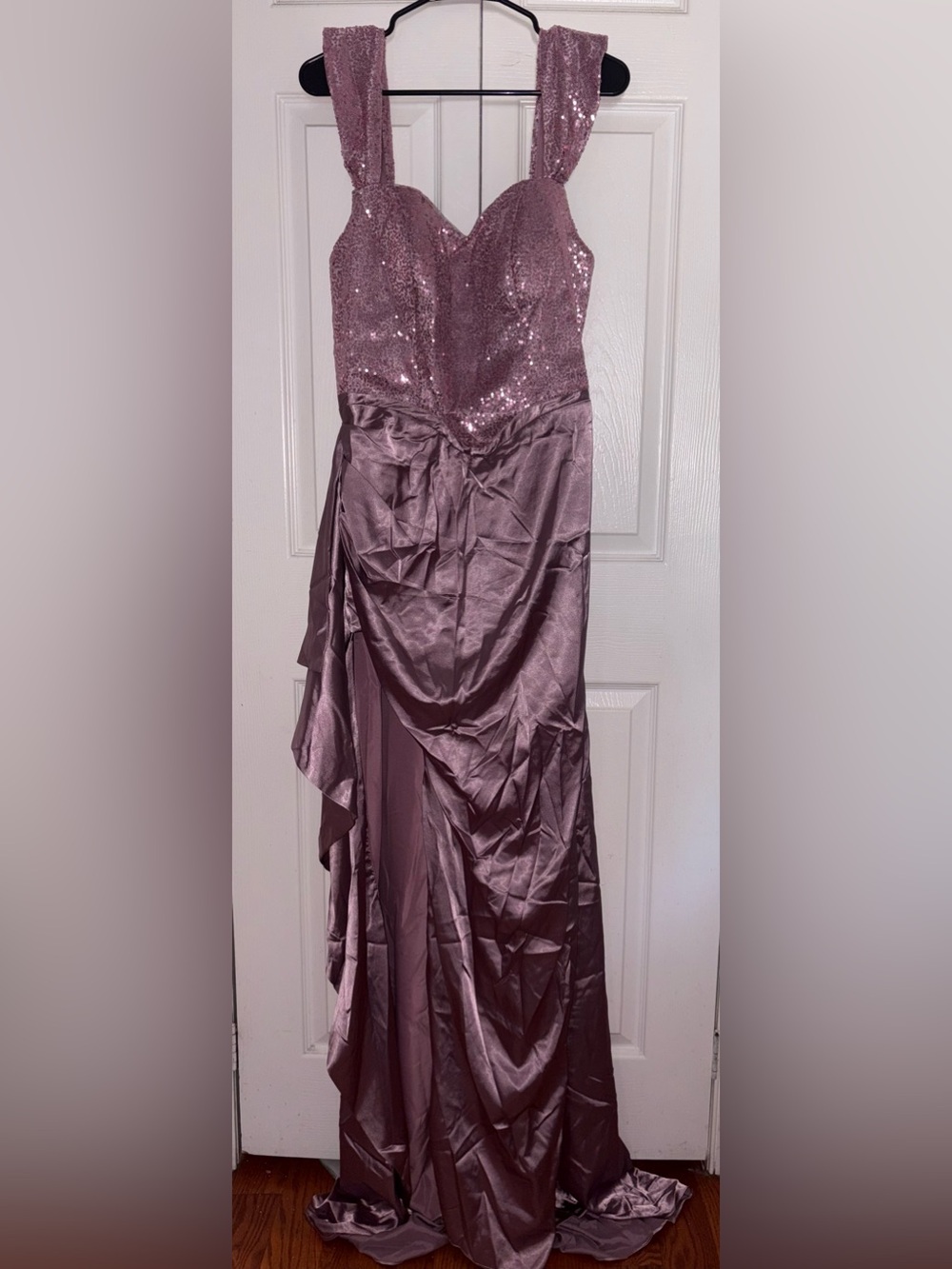 Sequin Satin Evening Skirt in Mauve